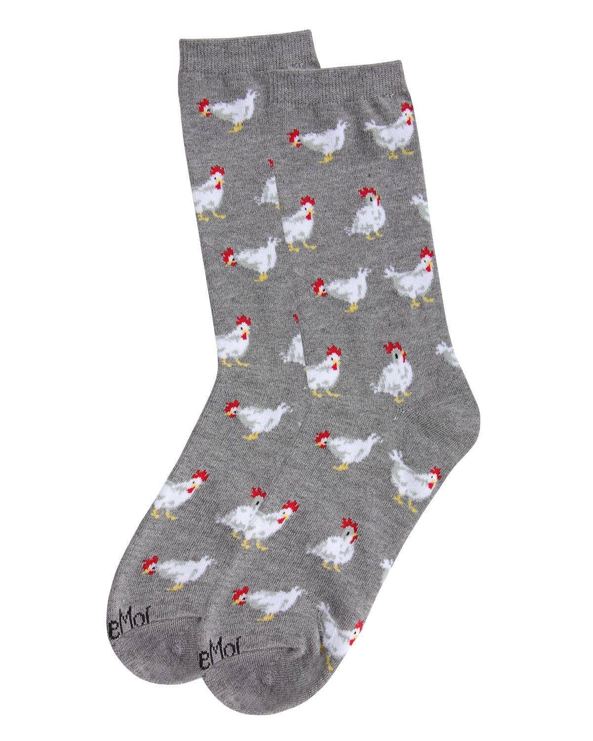 Ladies Chickens Bamboo Blend Crew Socks: Med Gray Heather / 8-11 Inf Class
