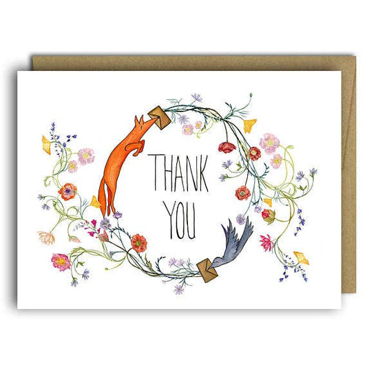 Thank You Card, Fox, Bird, Animal, Thank You, Greeting Card: Individual Cards