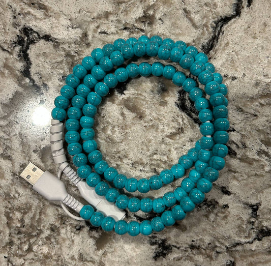 Beaded Phone Charger with Lightning & USB-C Cable: Turquoise JInk Tx
