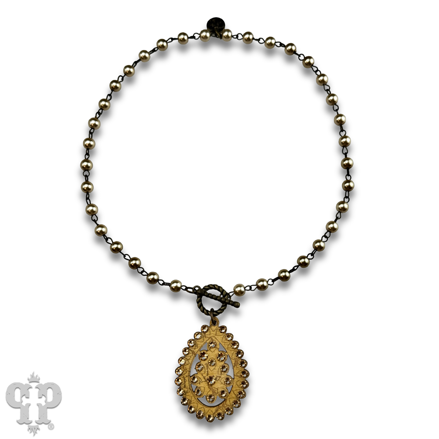Toggle necklace with Austrian crystal Santa Fe teardrop pendant: Gold PP