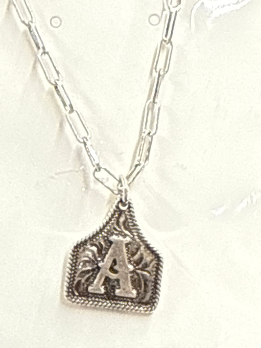 Tooled Cattle Tag Initial necklace