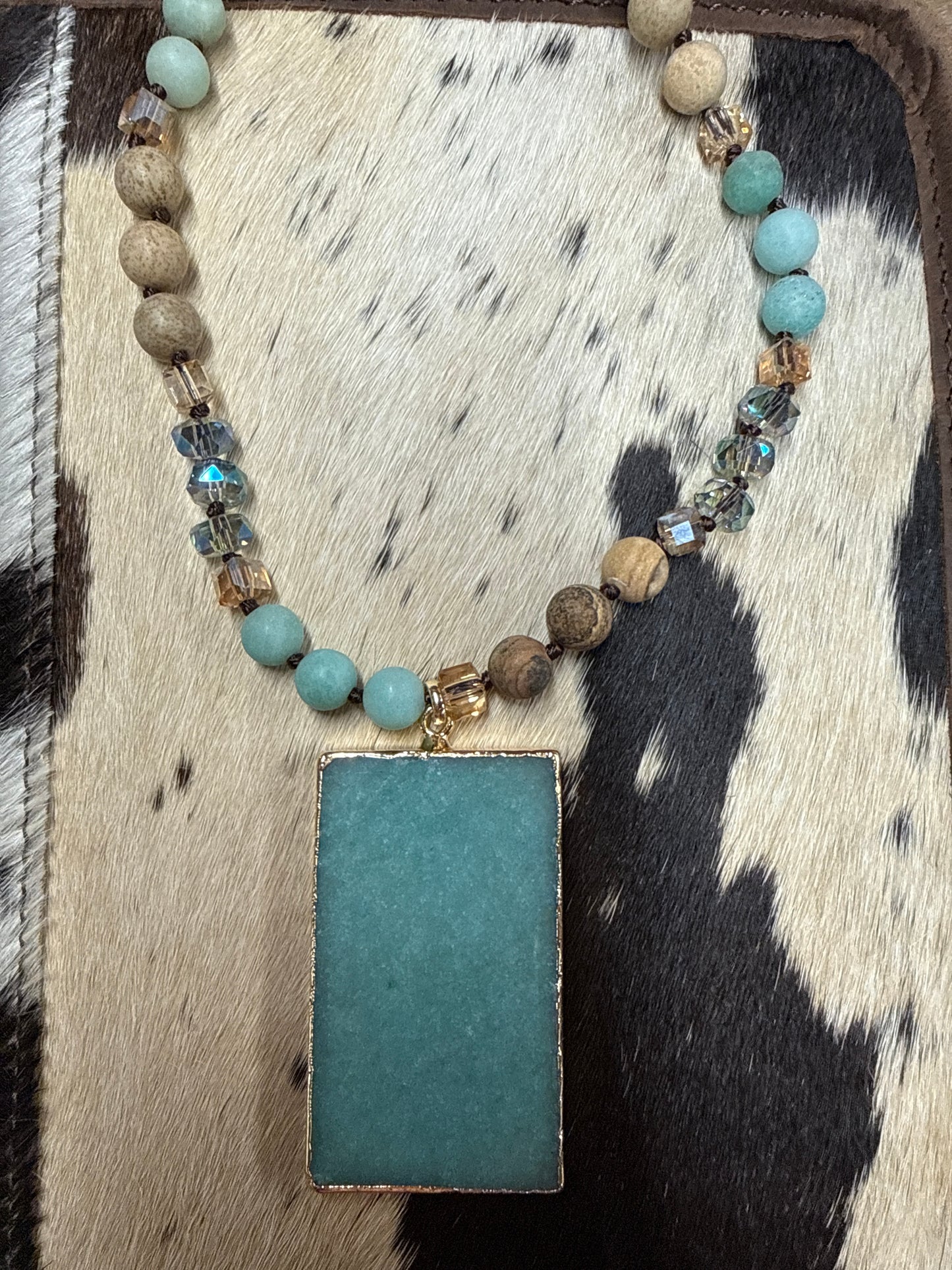 Beaded Rectangle Necklace with Gold Trim