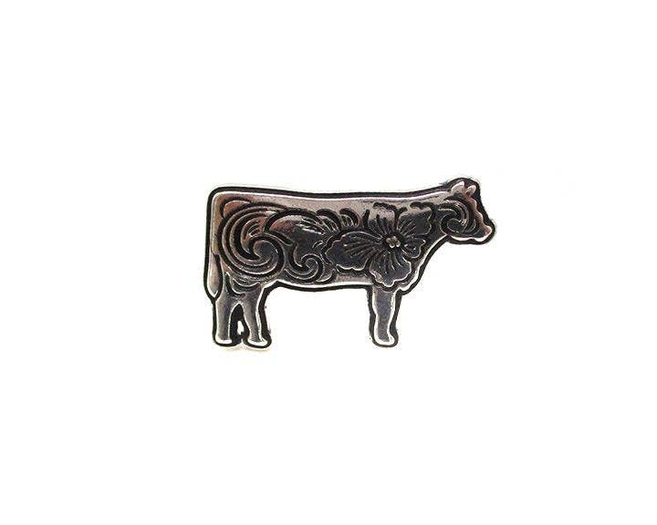 Western Etched Cow Cuff Ring (Snowing)