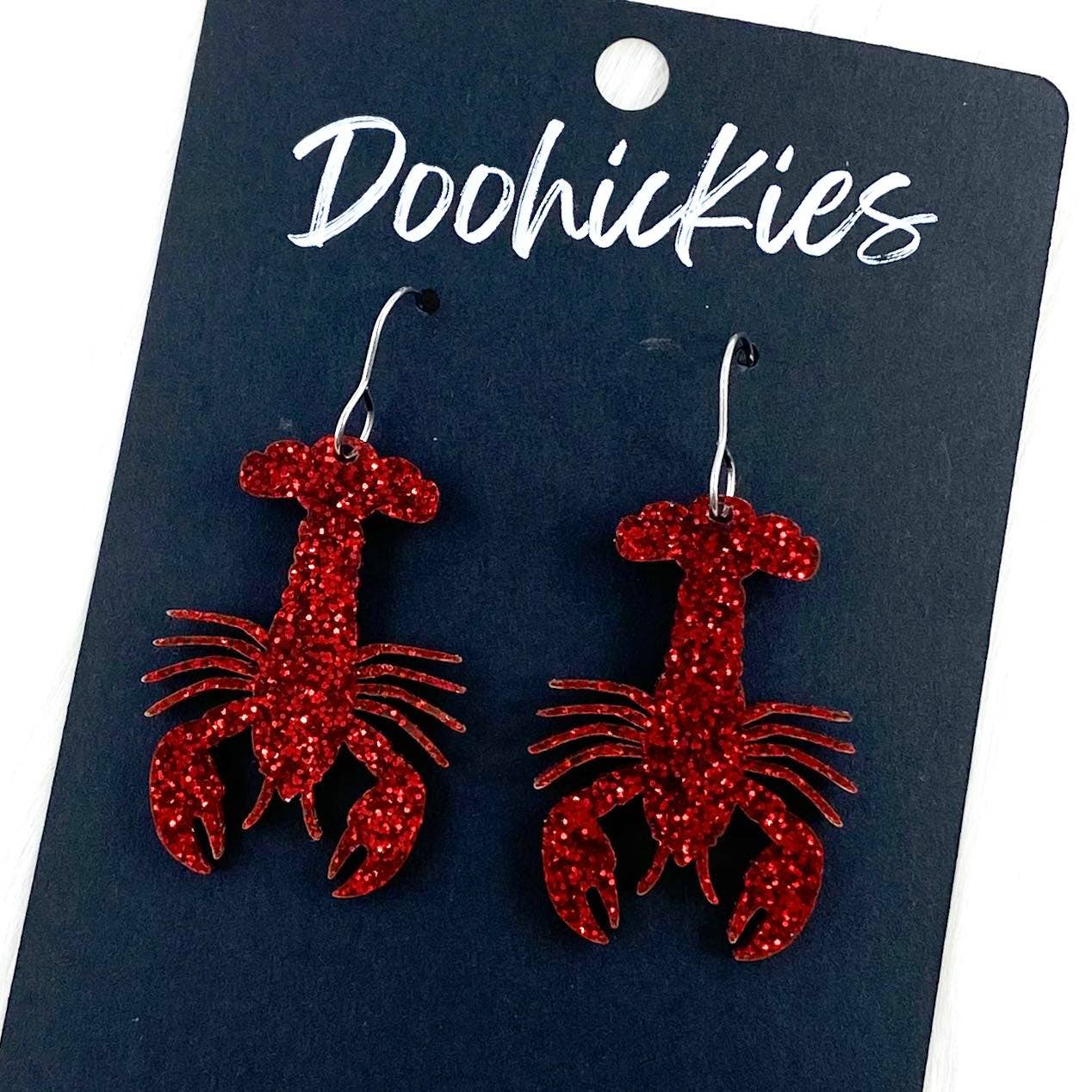 Glittery Red Crawfish Acrylic Dangles (2 Sizes) -Earrings: 1.5" Small Doohickie