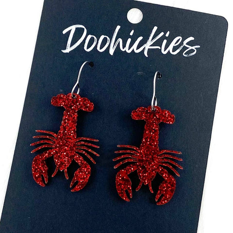 Glittery Red Crawfish Acrylic Dangles (2 Sizes) -Earrings: 1.5" Small Doohickie