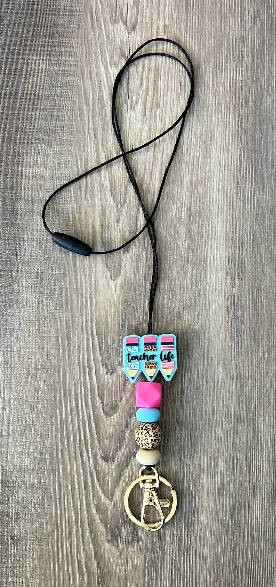 Teacher Life Pink Leopard Pencil Silicone Lanyard JInk TX/ Fl