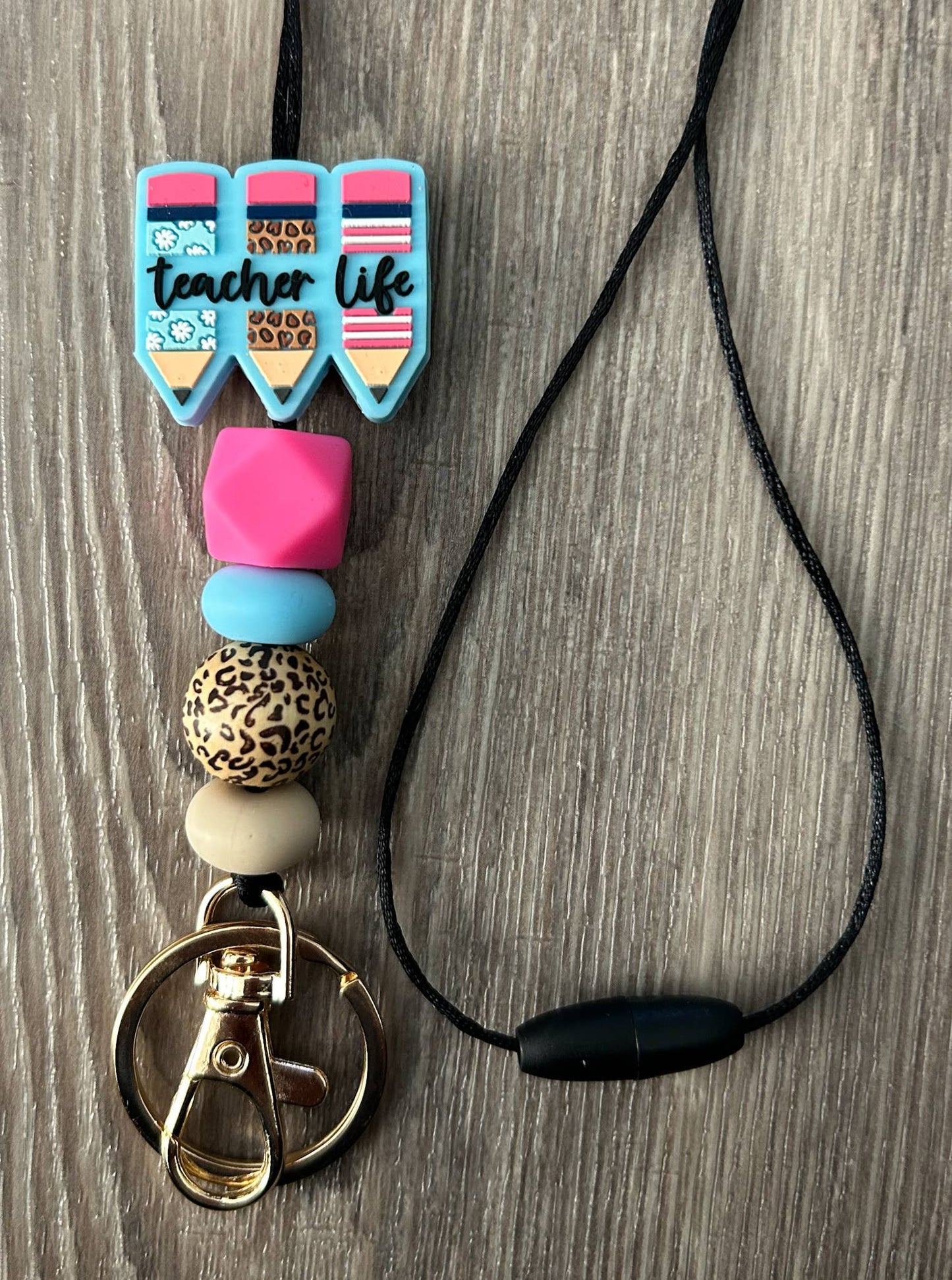 Teacher Life Pink Leopard Pencil Silicone Lanyard JInk TX/ Fl