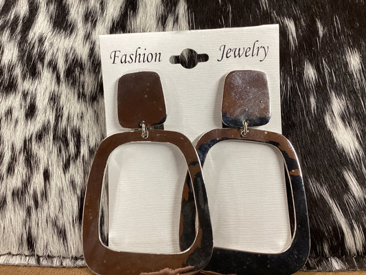 Big silver square earrings clip on