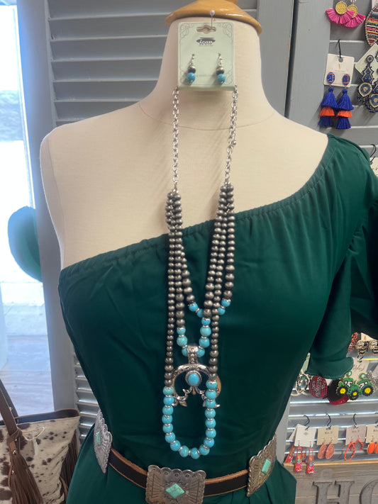 3 Tier Turquoise Beaded Necklace Set