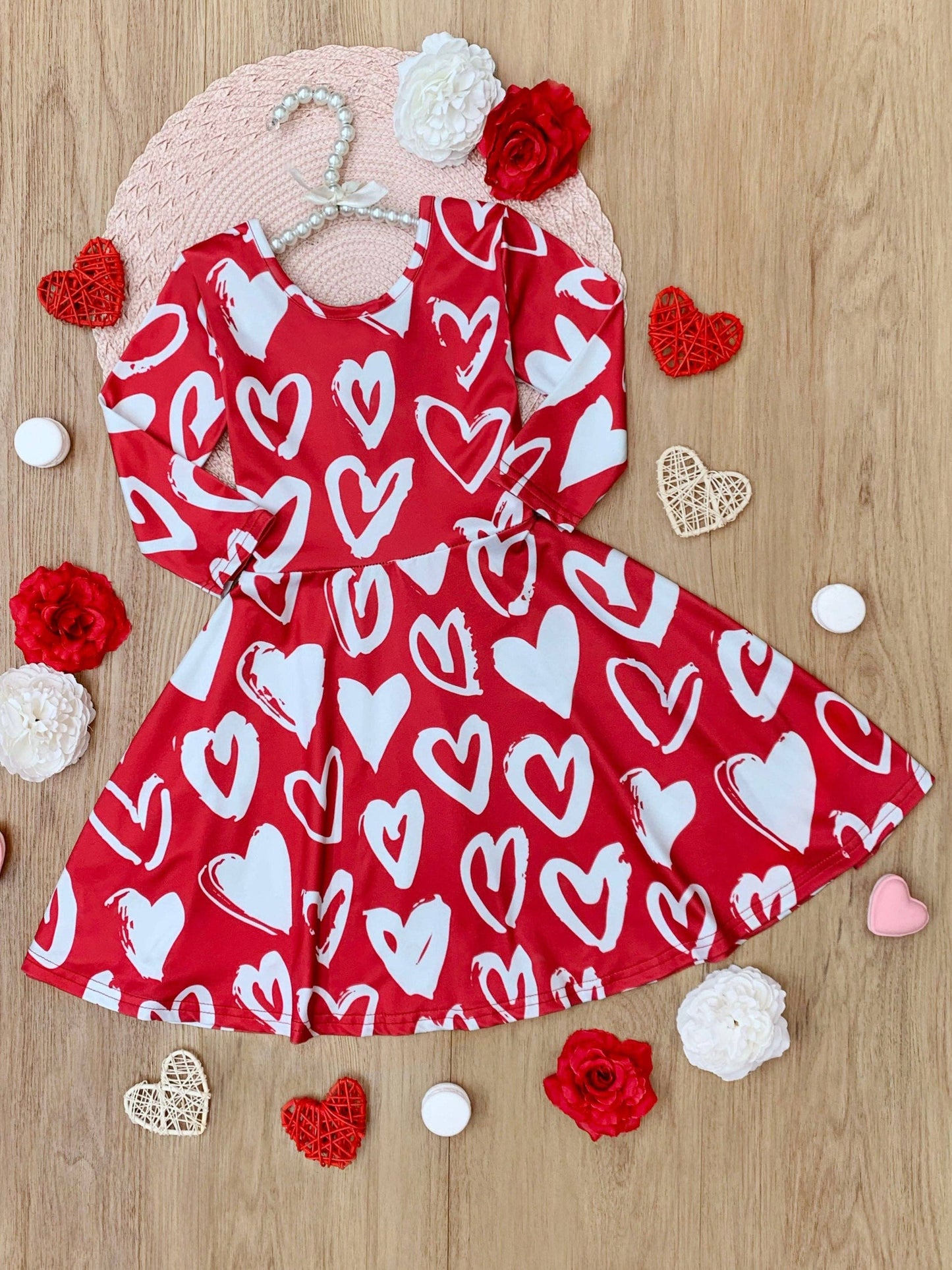 Radiant Heart Twirly Long Sleeve Skater Dress: Red Mia Belle