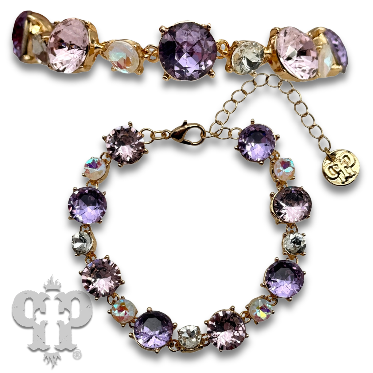 Multi-color rhinestone bracelet: Purple