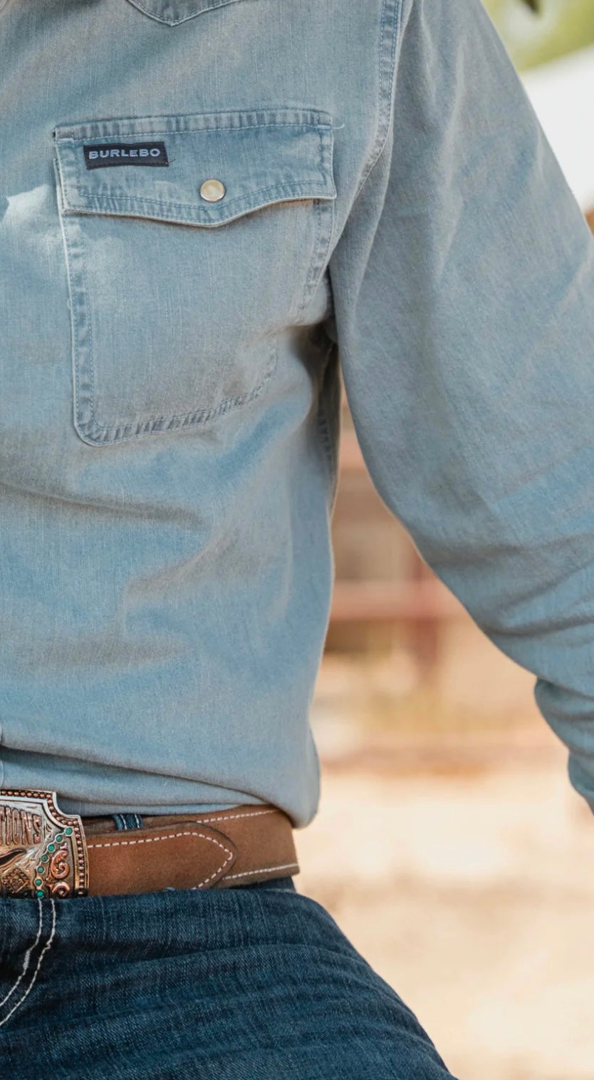 Denim Long Sleeve Burlebo Pearl Snap Shirt