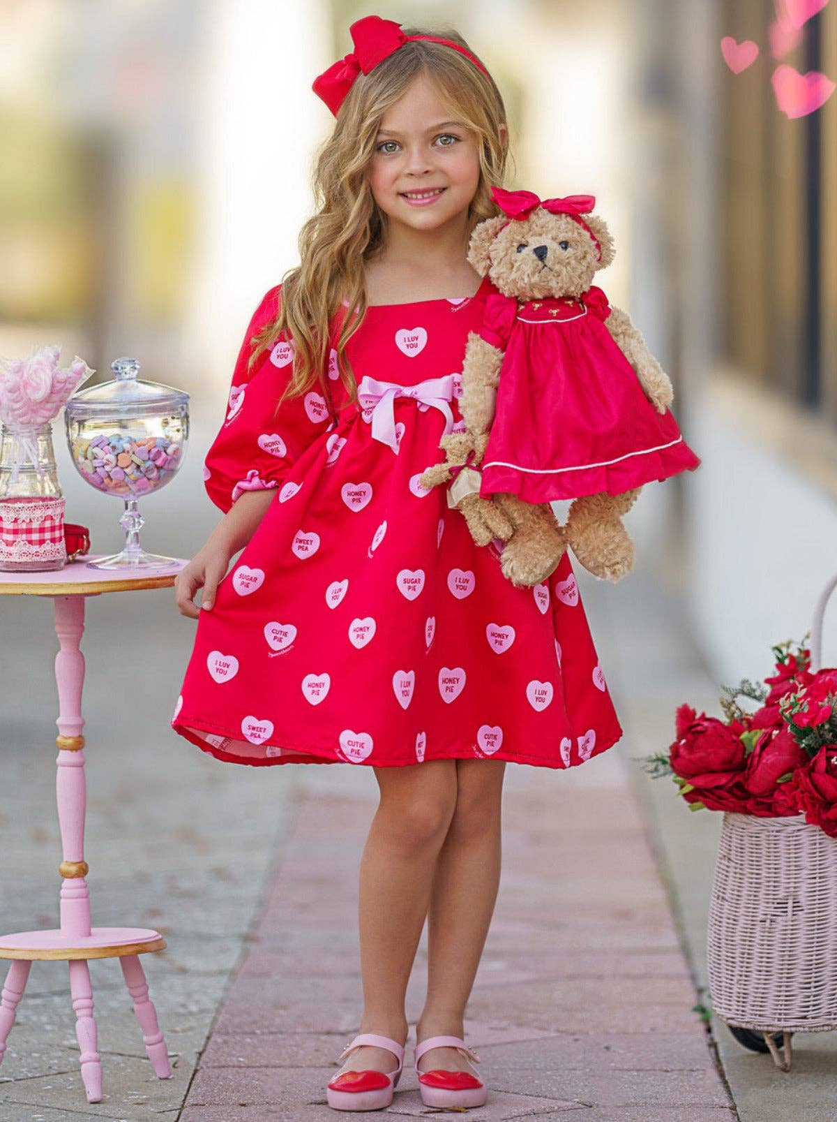 Sweethearts x Mia Belle Girls Melt My Heart Puff Dress: Red Mia