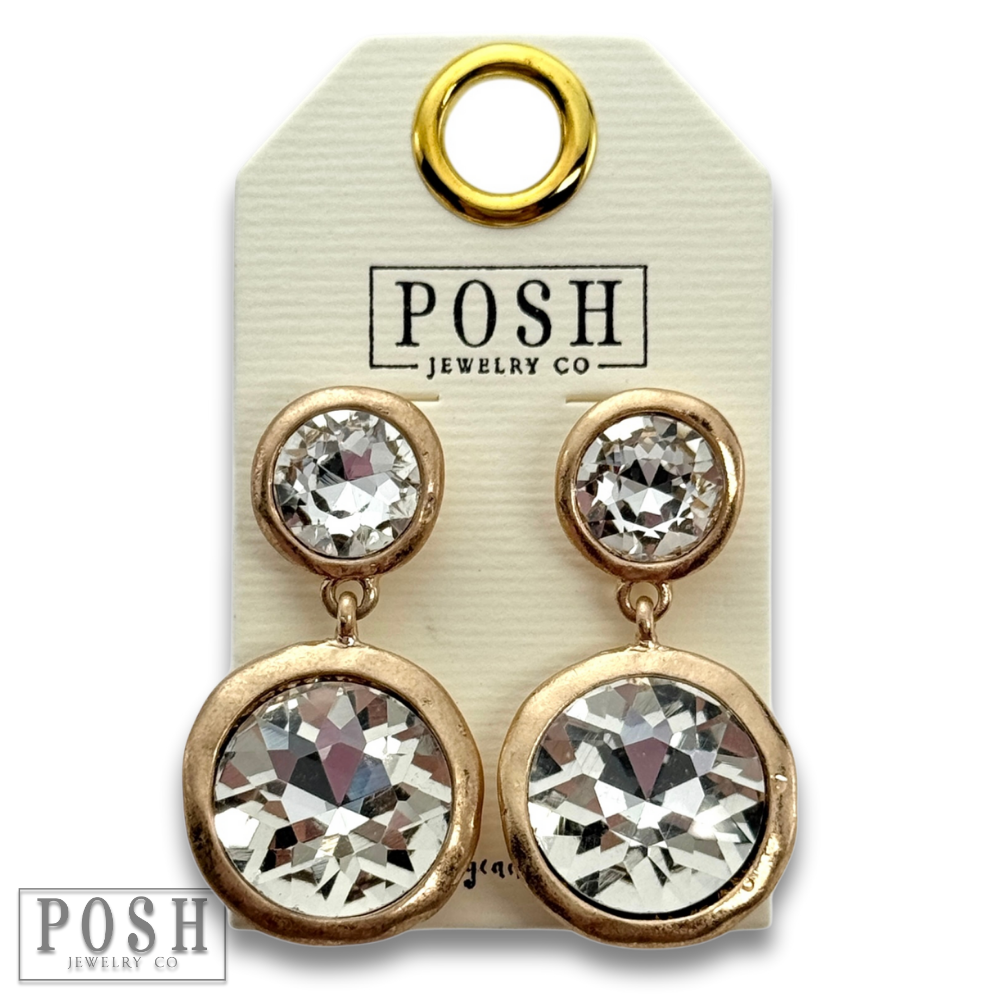 Rhinestone post and dangle earring: Gold PP