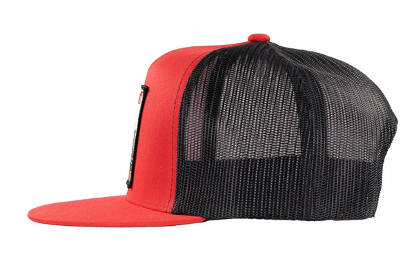 LAZY J RANCH RED & BLACK BECAUSE THEY WORK CLASSIC FIVE PANEL TRUCKER HAT