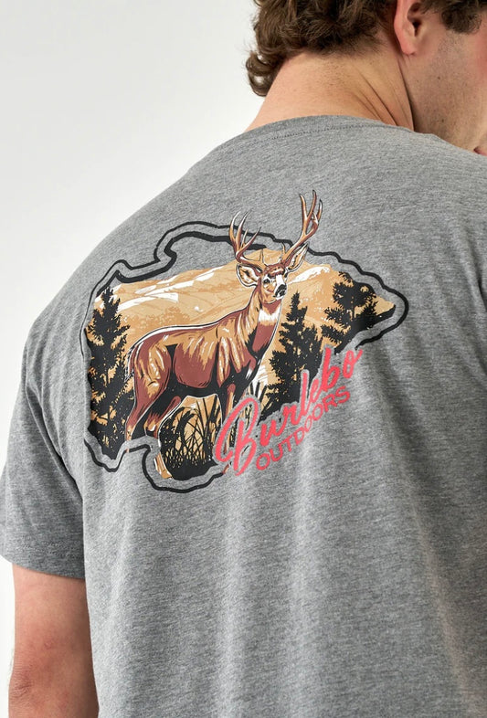 Hill Country Buck Short Sleeve T shirt Dark Heather Grey Burlebo