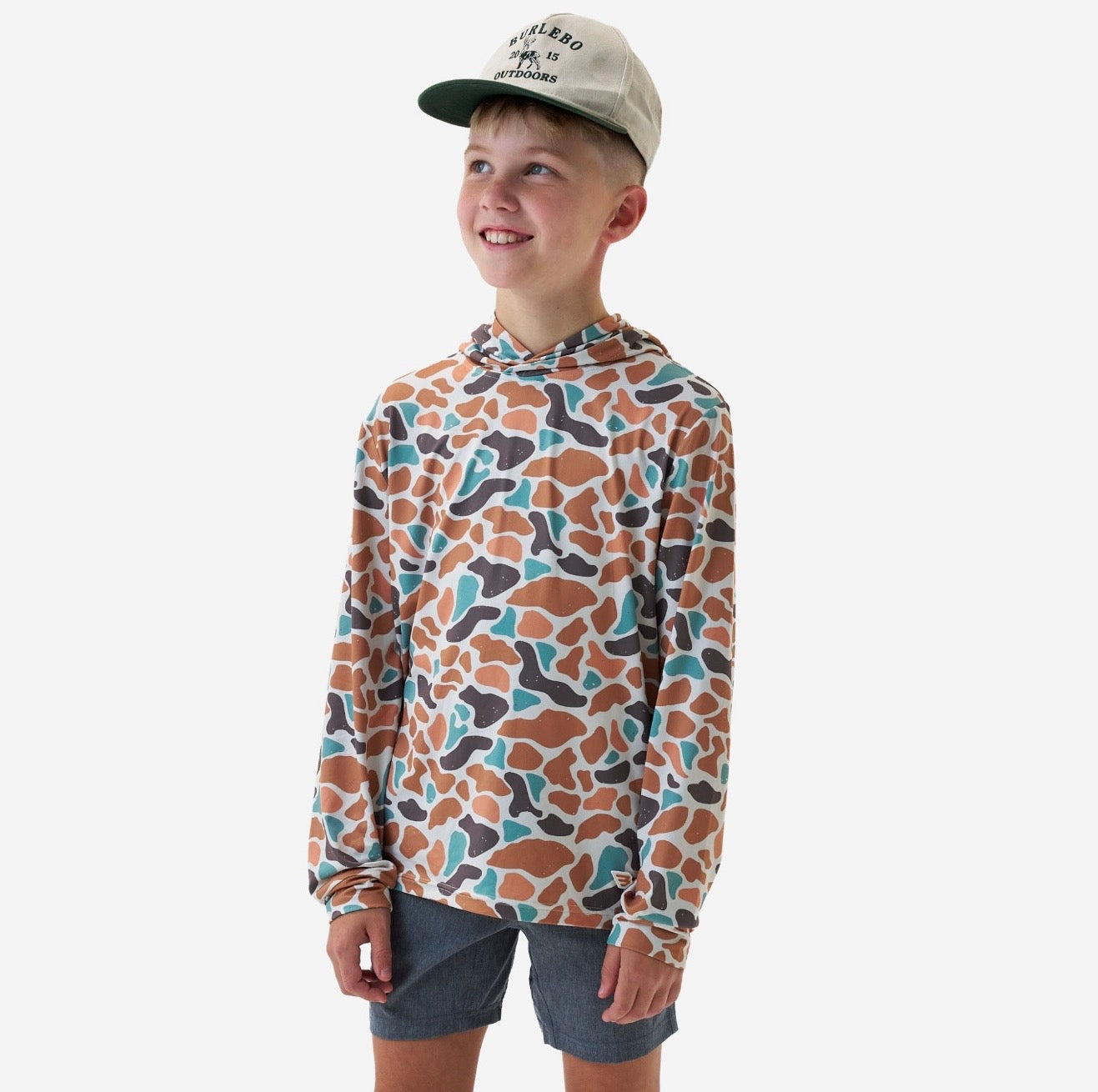 Bayside Camo Youth Burlebo Performance Hoodie With UPF 50 Sun Protection Tx/ Fl
