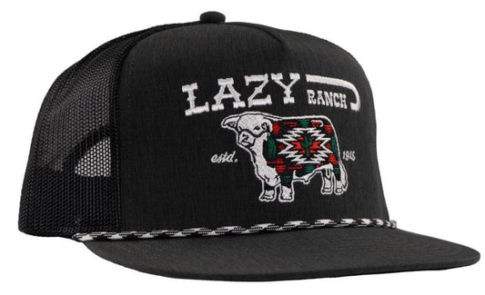 LAZY J RANCH HEATHER BLACK WHITE ALPINE CLASSIC ROPE TRUCKER HAT