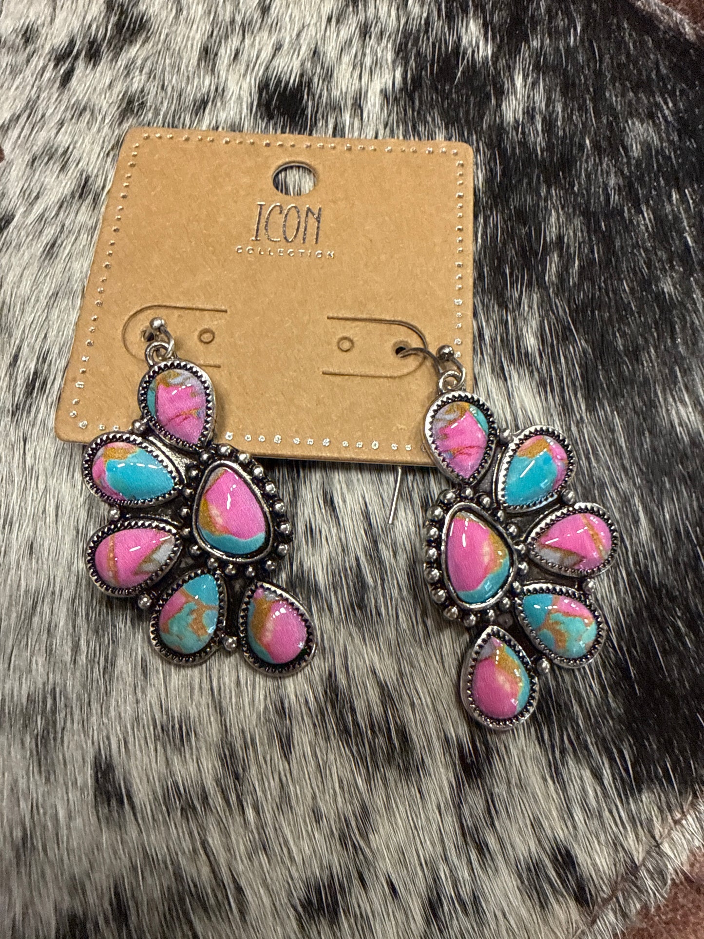 Half Flower, pink and turquoise or Turquoise icon earring