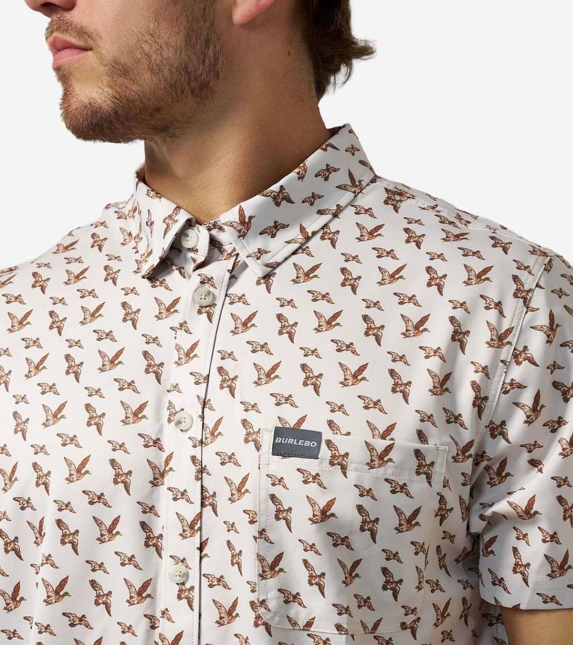 MALLARDS FLYING IN PERFORMANCE BUTTON UP Burlebo PBU-MFI