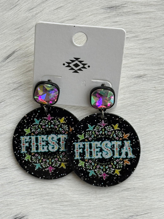 Bling, fiesta black circle earrings
