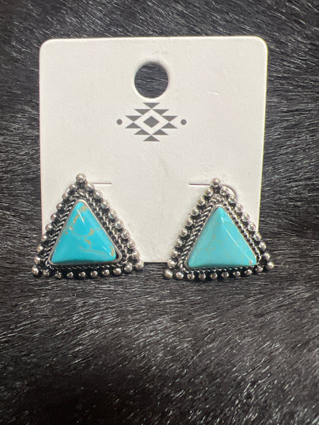 TURQUOISE TRIANGLE STUD EARRINGS