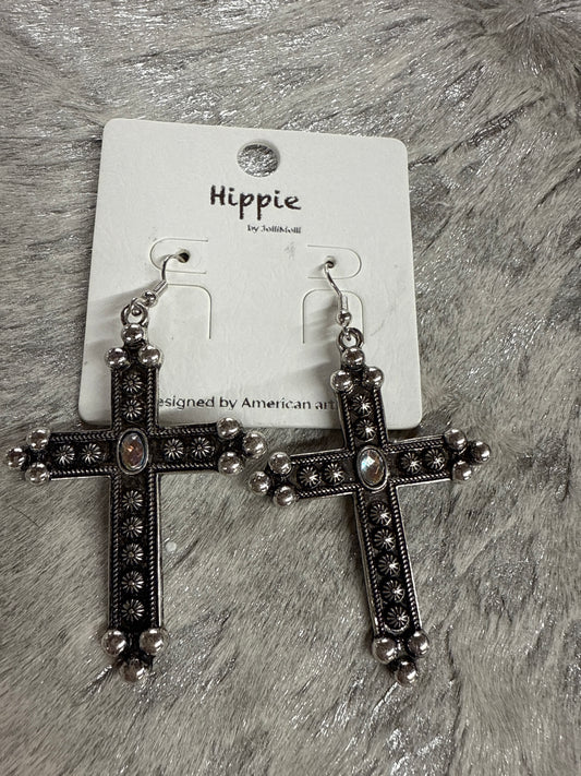 Gunmetal Dot Cross Earrings