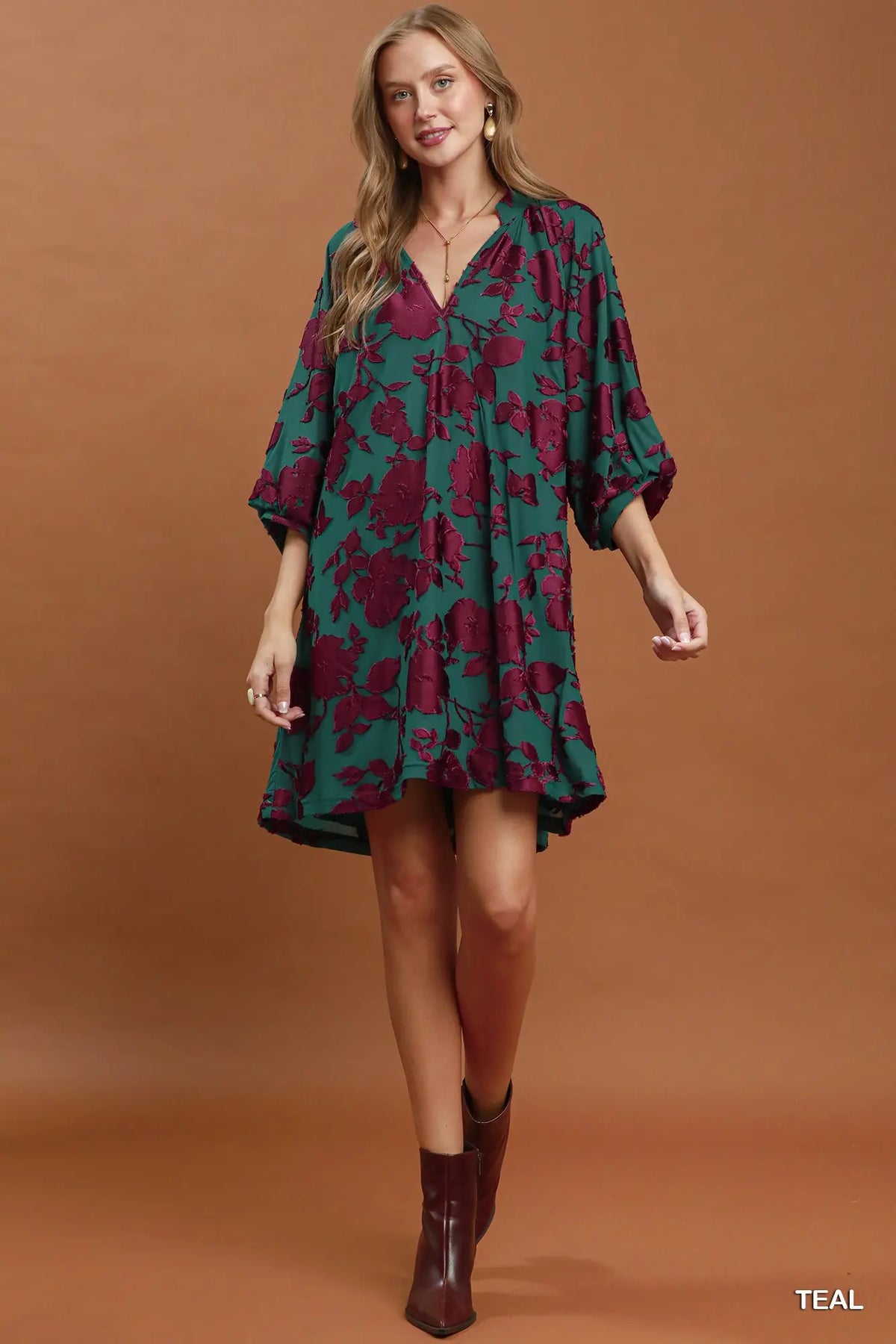 Velvet Floral babydoll Minidress Umgee