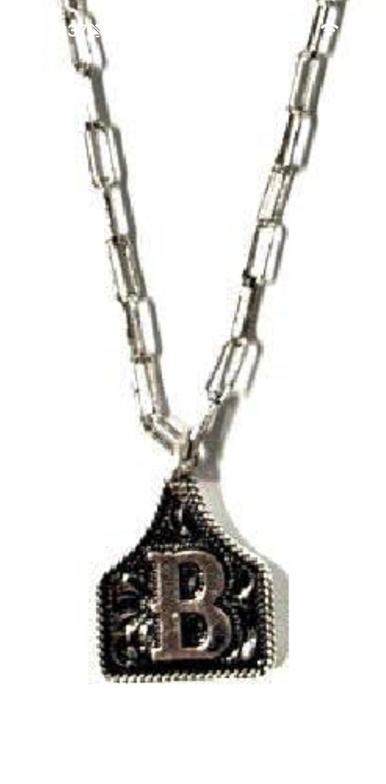 Tooled Cattle Tag Initial necklace