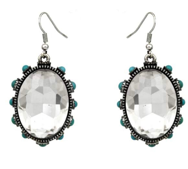 Western Facetted Glass Turquoise Earrings Ace