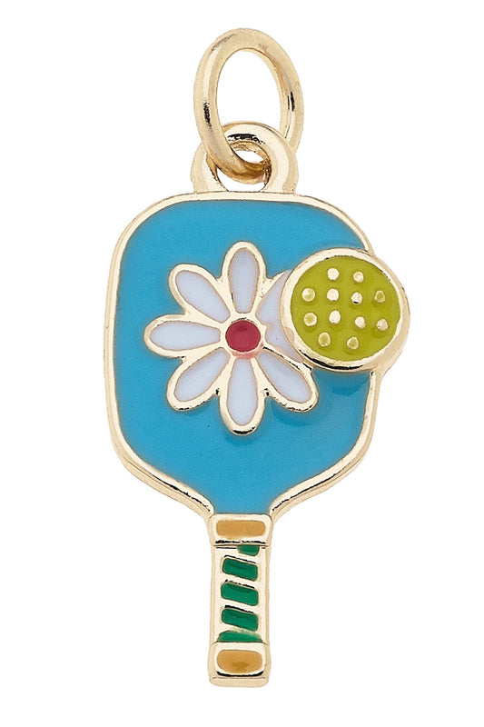 Flower Enamel Pickleball Paddle Charm in Aqua canvas
