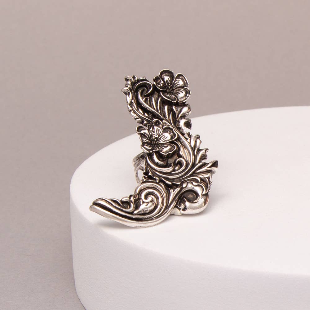 Western Floral Cowboy Boot Cuff Ring Adjustable