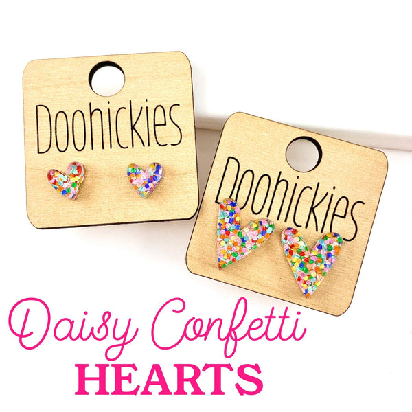 Daisy Confetti Valentine Heart Stud Earrings 16mm Doohickie