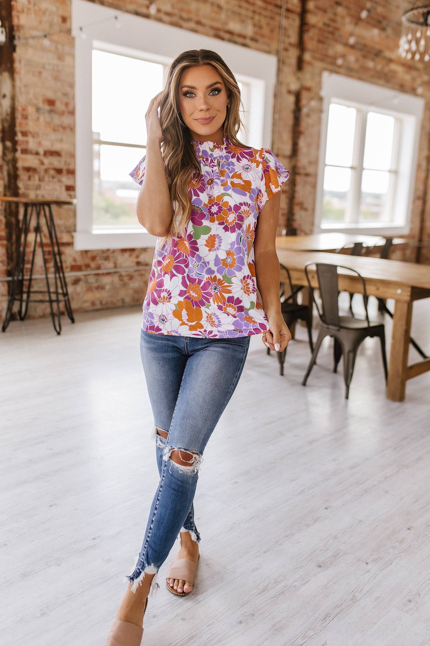 Gwendolyn Floral Print Blouse Purple Liam XL
