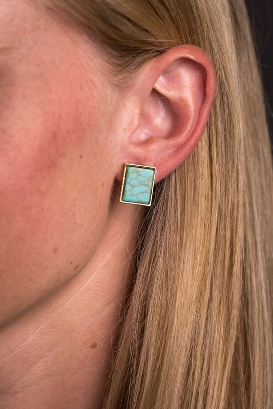 Gold Rectangular Turquoise Stud Earrings West Co