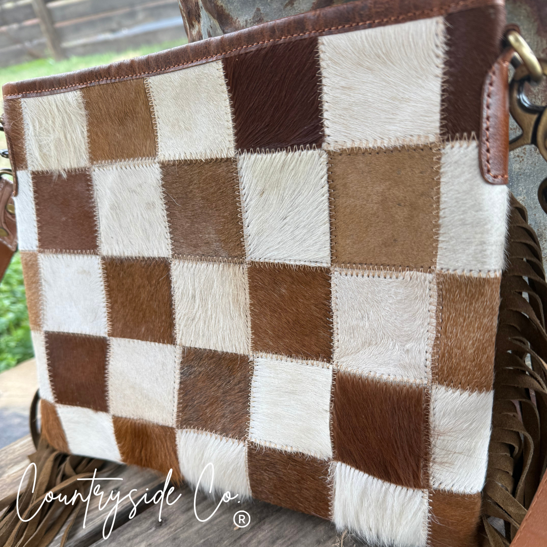 Longhorn Trail Cowhide Checkered Purse Texas Western Cowhide