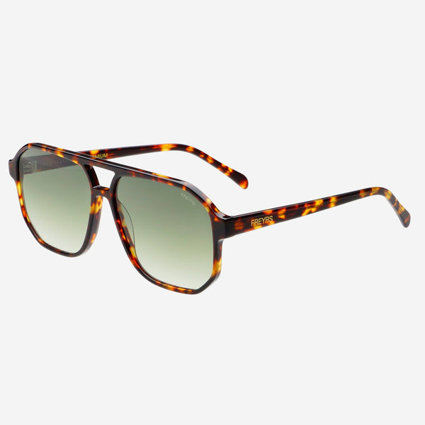 Billie ( NEW ) Unisex Aviator Sunglasses: Tortoise / Green Freyrs 124-6A