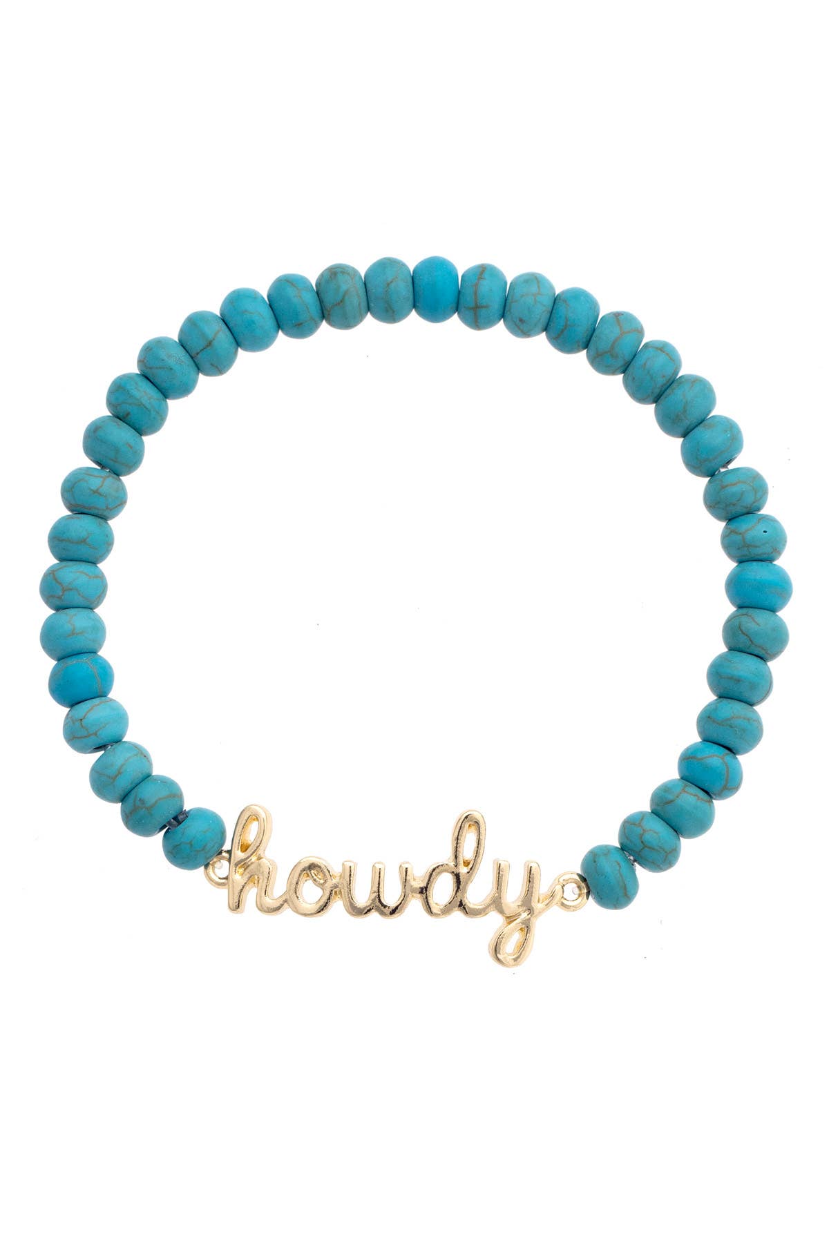 Howdy Cursive Beaded Stretch Bracelet in Turquoise Canvas