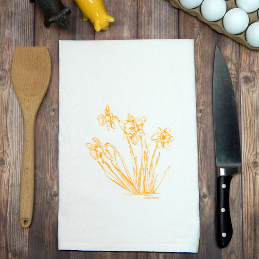Daffodil Flour Sack Dish Tea Towel - Green Bee