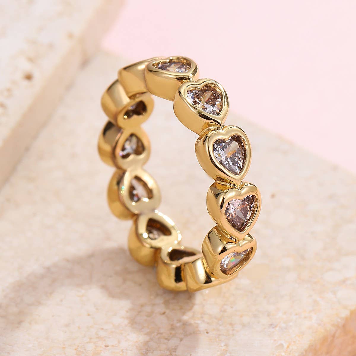 Gold Rhinestone Multi-Shape Eternity Stack Rings | 40R142: RECTANGLE