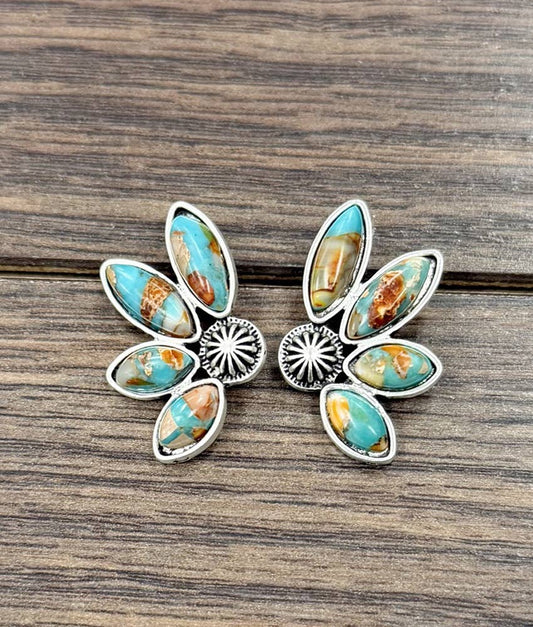 Western Half Flower 1.2” Gemstone Concho Center Stud Earrings 726651 Isac