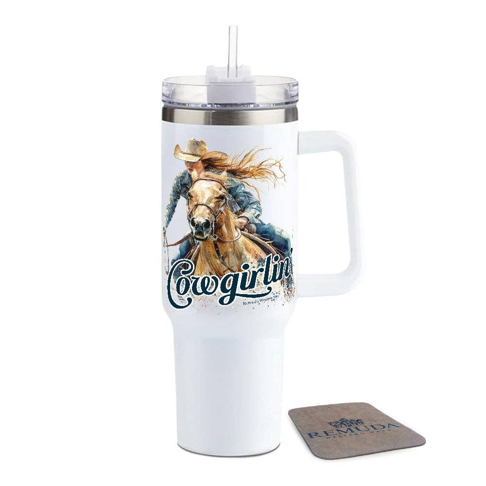 Cowgirlin' - Insulated 40oz Western Tumbler w/ Handle
