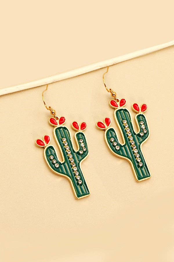 RHINESTONE CACTUS EARRINGS | 31E22500: GOLD
