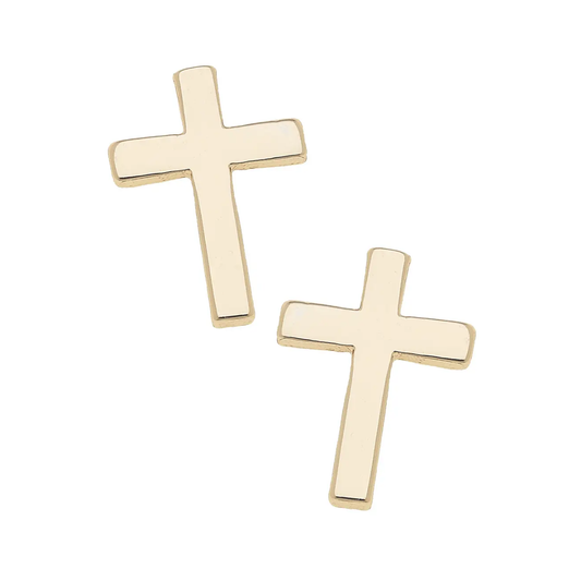 Ruth Cross Stud Earrings in Shiny Gold Canvas