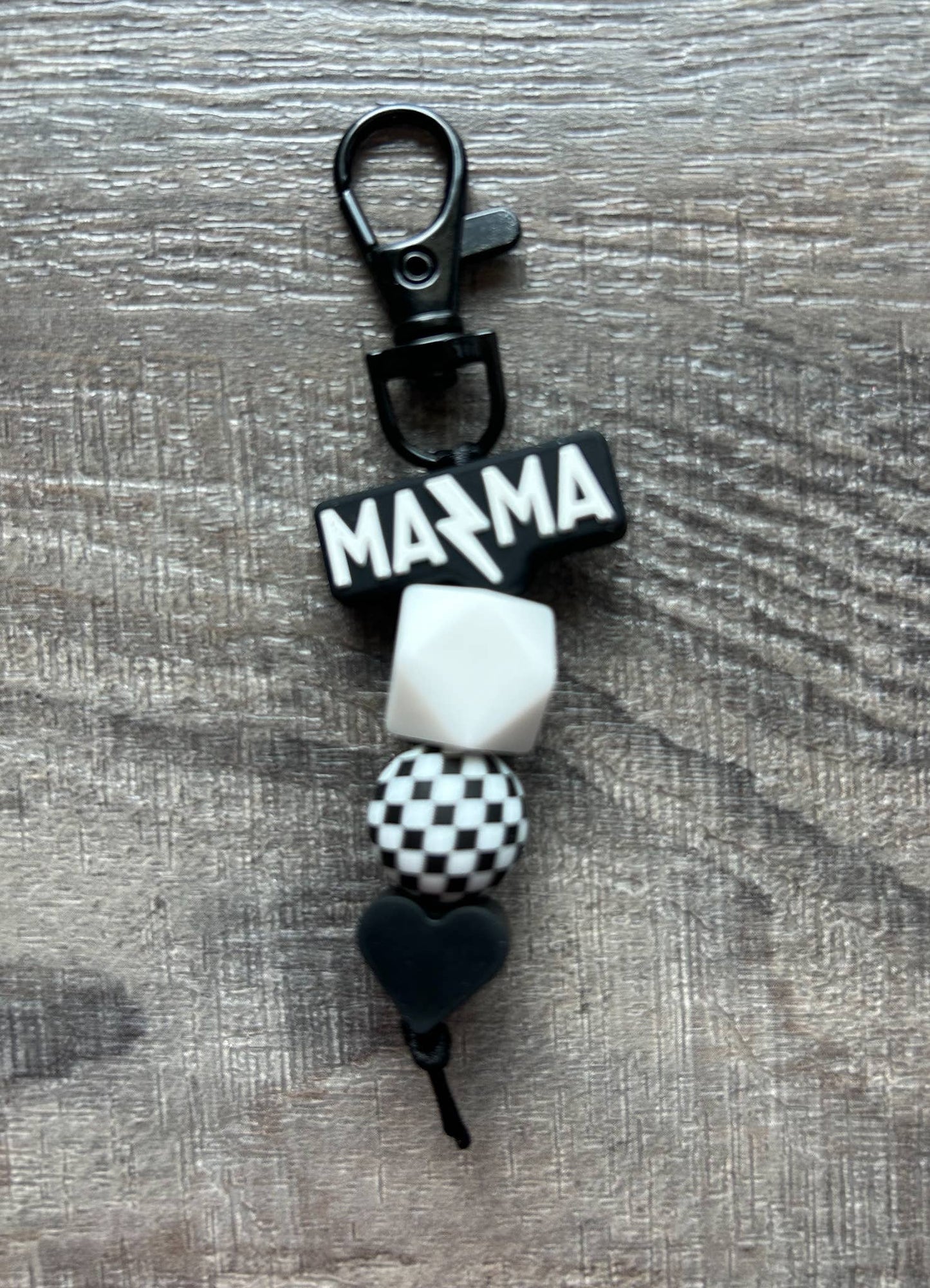 Lightening Bolt MAMA Silicone Beaded Keychain Purse Charm: JInk Tx/ Fl