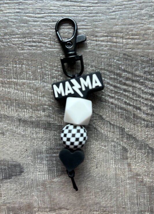 Lightening Bolt MAMA Silicone Beaded Keychain Purse Charm: JInk Tx/ Fl