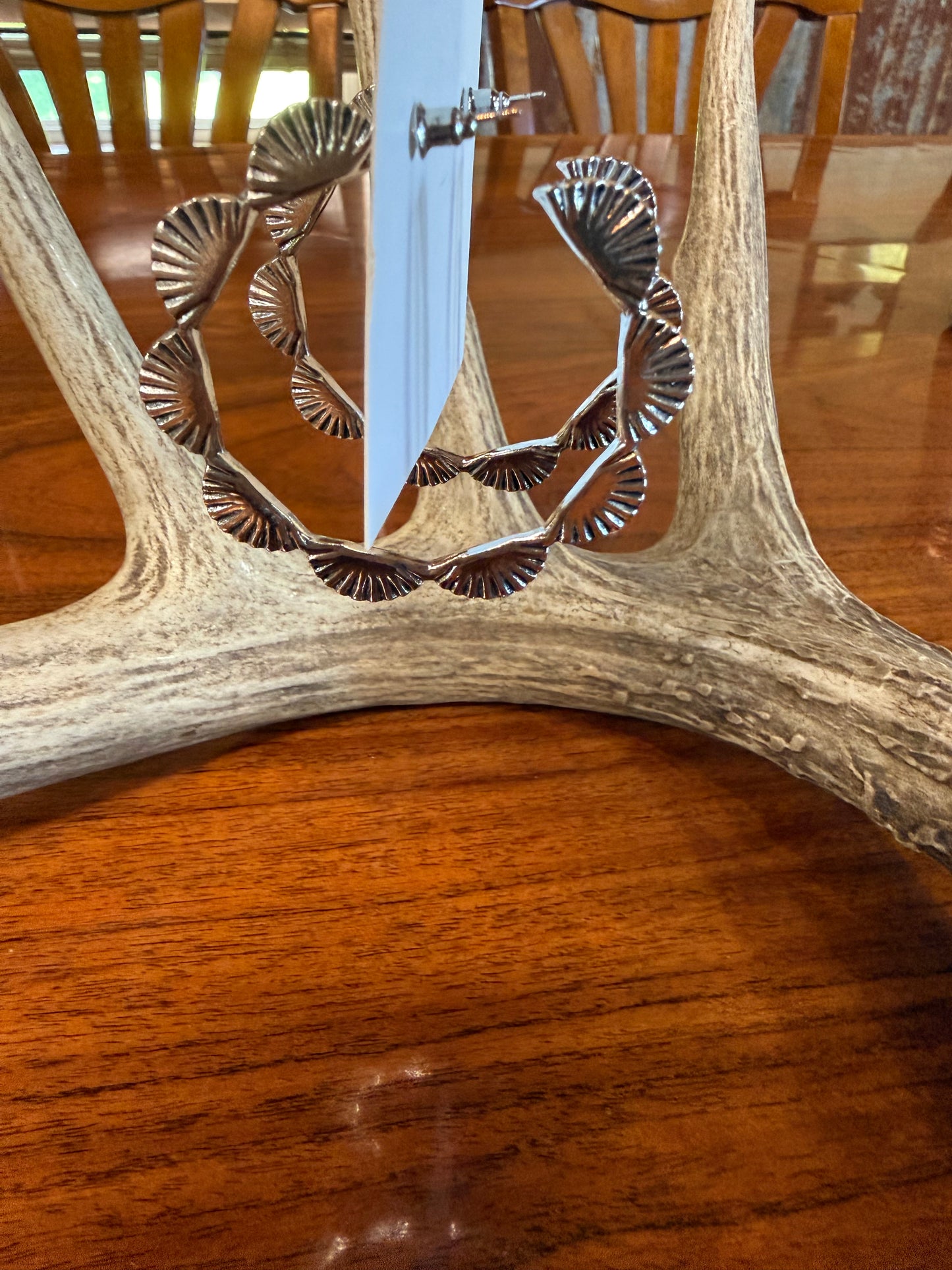 Big Scalloped Silver Tone  Hoop Earrings