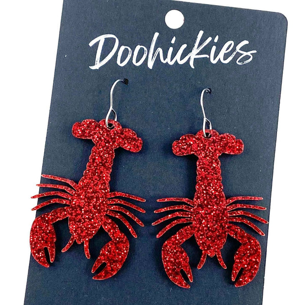 Glittery Red Crawfish Acrylic Dangles (2 Sizes) -Earrings: 1.5" Small Doohickie