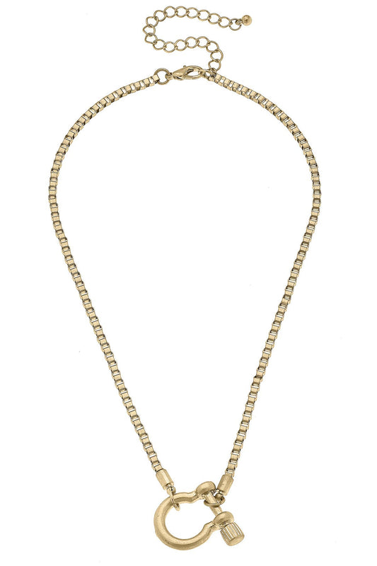 Hayden Box Chain Horsebit Necklace in Shiny Gold Canvas
