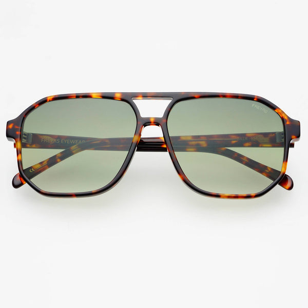 Billie ( NEW ) Unisex Aviator Sunglasses: Tortoise / Green Freyrs 124-6A